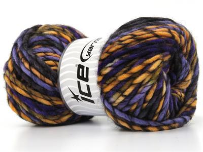 Lot of 4 x 100gr Skeins Ice Yarns ARMONIA LANA BULKY (20% Wool) Yarn Purple Shades Black Salmon Shades Brown