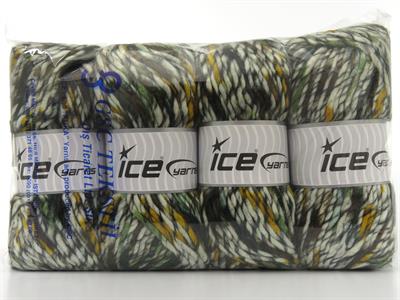 Lot of 4 x 100gr Skeins Ice Yarns ARMONIA LANA BULKY (20% Wool) Yarn Black Grey White Yellow Brown Green