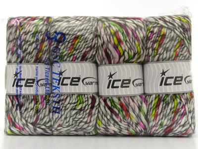 Lot of 4 x 100gr Skeins Ice Yarns ARMONIA LANA BULKY (20% Wool) Yarn Black White Green Yellow Red Fuchsia