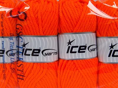 4x100gr. ATLAS SUPERBULKY Akrilik Neon Turuncu Kışlık, Düz iplikler, Çok Kalın, 100% Akrilik