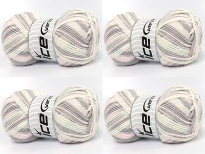 Lot of 4 x 100gr Skeins Ice Yarns BABY BAMBOO MAGIC (20% Bamboo) Yarn Baby Pink White Light Grey