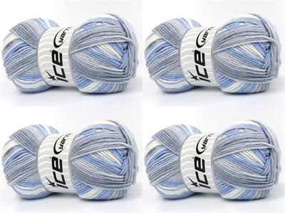 Lot of 4 x 100gr Skeins Ice Yarns BABY BAMBOO MAGIC (20% Bamboo) Yarn Blue Shades Light Grey White