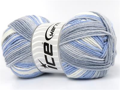 Lot of 4 x 100gr Skeins Ice Yarns BABY BAMBOO MAGIC (20% Bamboo) Yarn Blue Shades Light Grey White