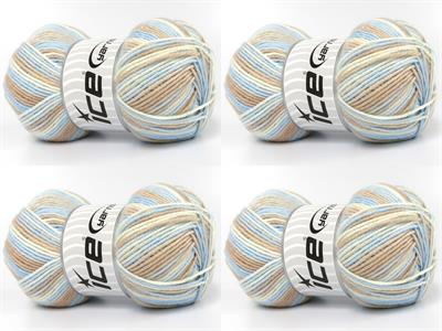 Lot of 4 x 100gr Skeins Ice Yarns BABY BAMBOO MAGIC (20% Bamboo) Yarn Camel Shades Baby Blue White