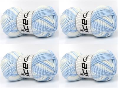 Lot of 4 x 100gr Skeins Ice Yarns BABY BAMBOO MAGIC (20% Bamboo) Yarn Blue Shades White