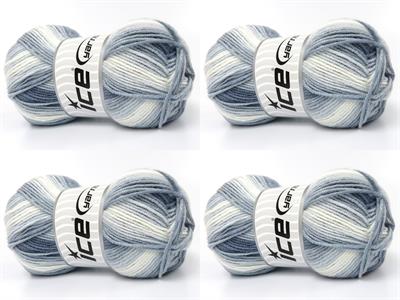 Lot of 4 x 100gr Skeins Ice Yarns BABY BAMBOO MAGIC (20% Bamboo) Yarn Jeans Blue Blue Shades White