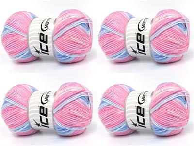 Lot of 4 x 100gr Skeins Ice Yarns BABY BAMBOO MAGIC (20% Bamboo) Yarn Pink Shades Blue Shades White