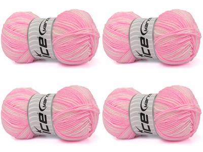 Lot of 4 x 100gr Skeins Ice Yarns BABY BAMBOO MAGIC (20% Bamboo) Yarn Pink Shades White