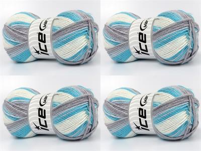 Lot of 4 x 100gr Skeins Ice Yarns BABY BAMBOO MAGIC (20% Bamboo) Yarn Turquoise Grey Baby Blue White