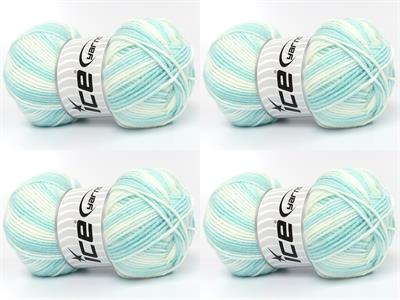 Lot of 4 x 100gr Skeins Ice Yarns BABY BAMBOO MAGIC (20% Bamboo) Yarn Green Shades White