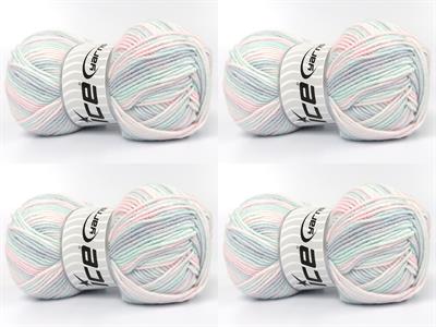 Lot of 4 x 100gr Skeins Ice Yarns BABY BAMBOO MAGIC (20% Bamboo) Yarn Mint Green Baby Pink Baby Blue