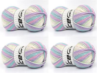 Lot of 4 x 100gr Skeins Ice Yarns BABY BAMBOO MAGIC (20% Bamboo) Yarn Light Lilac Green Shades Pink White