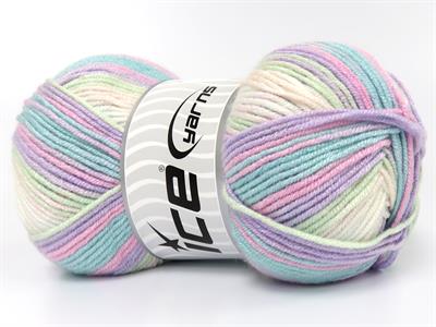 Lot of 4 x 100gr Skeins Ice Yarns BABY BAMBOO MAGIC (20% Bamboo) Yarn Light Lilac Green Shades Pink White