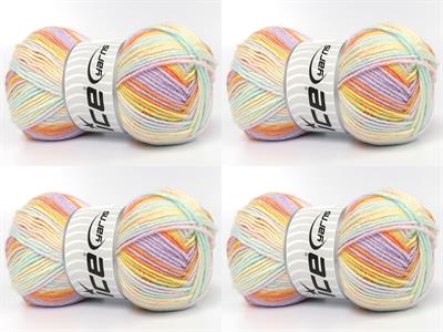 Lot of 4 x 100gr Skeins Ice Yarns BABY BAMBOO MAGIC (20% Bamboo) Yarn Lilac Yellow Shades Orange Pink Mint Green