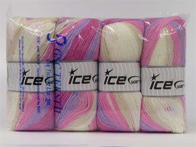 Lot of 4 x 100gr Skeins Ice Yarns BABY BATIK Yarn Light Cream Light Beige Pink Shades Lilac