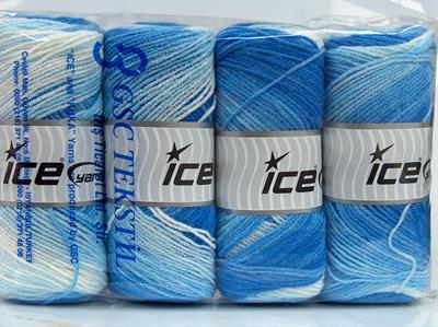 Lot of 4 x 100gr Skeins Ice Yarns BABY BATIK Yarn Blue Shades White