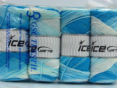 Lot of 4 x 100gr Skeins Ice Yarns BABY BATIK Yarn Light Blue Shades White