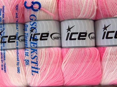 Lot of 4 x 100gr Skeins Ice Yarns BABY BATIK Yarn Pink Shades White