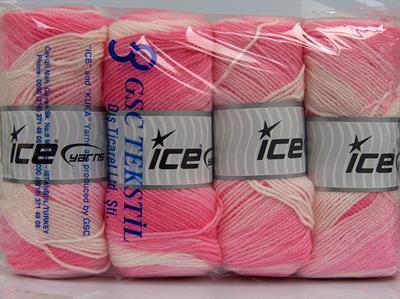 Lot of 4 x 100gr Skeins Ice Yarns BABY BATIK Yarn Pink Shades White