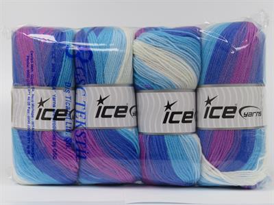 Lot of 4 x 100gr Skeins Ice Yarns BABY BATIK Yarn Blue Shades White Purple Orchid