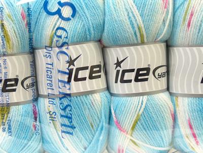 Lot of 4 x 100gr Skeins Ice Yarns BABY DESIGN Yarn Blue White Pink