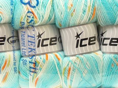 Lot of 4 x 100gr Skeins Ice Yarns BABY DESIGN Yarn Turquoise White Copper