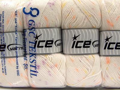 Lot of 4 x 100gr Skeins Ice Yarns BABY LOLLIPOP Yarn White Lilac Yellow Orange