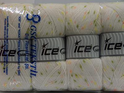 Lot of 4 x 100gr Skeins Ice Yarns BABY LOLLIPOP Yarn White Light Salmon Light Green Light Yellow