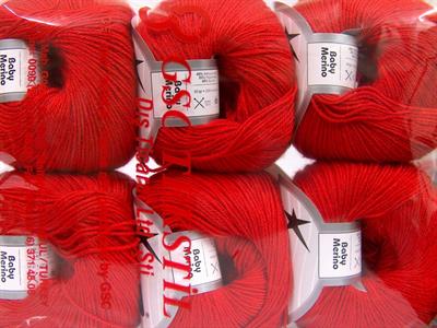 6x50gr. BABY MERINO Akrilik, Merino Yün Kırmızı Merinos, Kışlık, Bebe, Yün