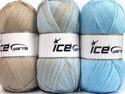 Lot of 3 x 100gr Skeins Ice Yarns BABY OMBRE Yarn Baby Blue Beige