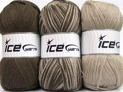 Lot of 3 x 100gr Skeins Ice Yarns BABY OMBRE Hand Knitting Yarn Beige Brown