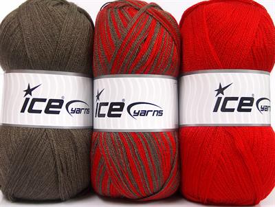 Lot of 3 x 100gr Skeins Ice Yarns BABY OMBRE Hand Knitting Yarn Brown Red