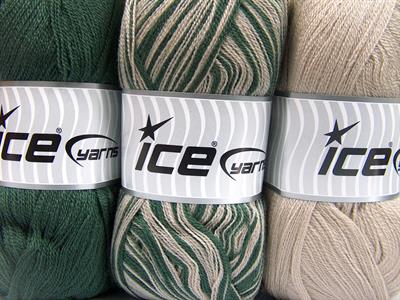 Lot of 3 x 100gr Skeins Ice Yarns BABY OMBRE Hand Knitting Yarn Green Beige