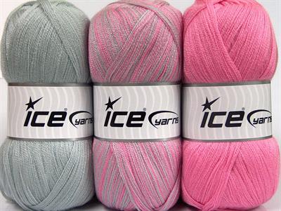 Lot of 3 x 100gr Skeins Ice Yarns BABY OMBRE Hand Knitting Yarn Pink Grey