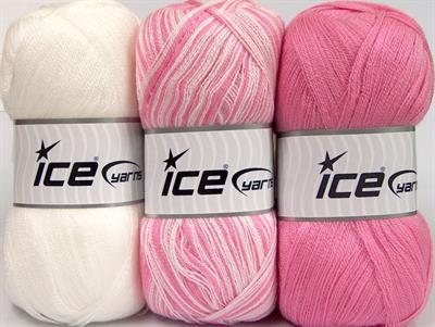Lot of 3 x 100gr Skeins Ice Yarns BABY OMBRE Hand Knitting Yarn White Pink