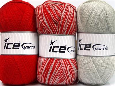 Lot of 3 x 100gr Skeins Ice Yarns BABY OMBRE Hand Knitting Yarn Red Light Grey