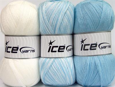 Lot of 3 x 100gr Skeins Ice Yarns BABY OMBRE Yarn White Baby Blue