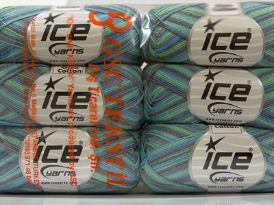 6x50gr. BABY SUMMER COLOR Pamuk, Akrilik Mavi, Gri, Nane Yeşil Bebe, Yazlık İplikler, Pamuk, Batik Desenli