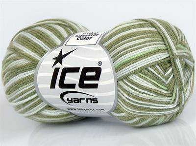 6x50gr. BABY SUMMER COLOR Pamuk, Akrilik Krem, Yeşil Tonları Bebe, Yazlık İplikler, Pamuk, Batik Desenli