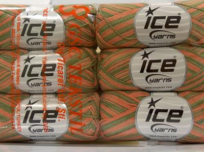 6x50gr. BABY SUMMER COLOR Pamuk, Akrilik Yeşil, Turuncu Bebe, Yazlık İplikler, Pamuk, Batik Desenli