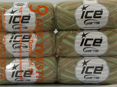 6x50gr. BABY SUMMER COLOR Pamuk, Akrilik Açık Kahve, Yeşil Tonları Bebe, Yazlık İplikler, Pamuk, Batik Desenli