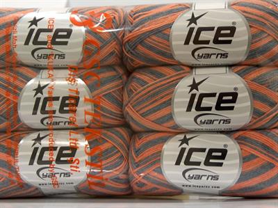 6x50gr. BABY SUMMER COLOR Pamuk, Akrilik Turuncu, Gri Bebe, Yazlık İplikler, Pamuk, Batik Desenli