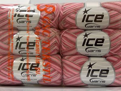 6x50gr. BABY SUMMER COLOR Pamuk, Akrilik Pembe tonları, Bej Bebe, Yazlık İplikler, Pamuk, Batik Desenli