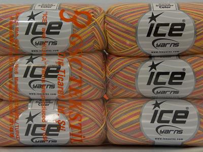 6x50gr. BABY SUMMER COLOR Pamuk, Akrilik Pembe, Sarı, Açık Lila Bebe, Yazlık İplikler, Pamuk, Batik Desenli