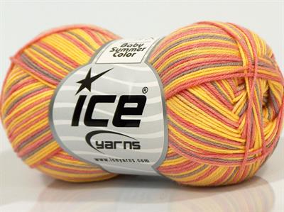 6x50gr. BABY SUMMER COLOR Pamuk, Akrilik Pembe, Sarı, Açık Lila Bebe, Yazlık İplikler, Pamuk, Batik Desenli