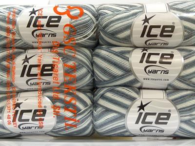 6x50gr. BABY SUMMER COLOR Pamuk, Akrilik Beyaz, Gri, Mavi Tonları Bebe, Yazlık İplikler, Pamuk, Batik Desenli