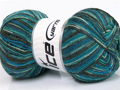 Lot of 4 x 100gr Skeins Ice Yarns BAMBOO SOCK (25% Bamboo 50% Superwash Merino Wool) Yarn Turquoise Blue Grey