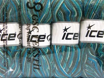 Lot of 4 x 100gr Skeins Ice Yarns BAMBOO SOCK (25% Bamboo 50% Superwash Merino Wool) Yarn Turquoise Blue Grey