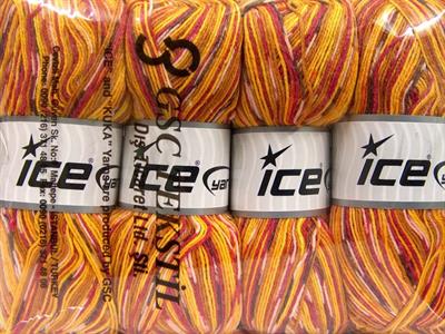 Lot of 4 x 100gr Skeins Ice Yarns BAMBOO SOCK (25% Bamboo 50% Superwash Merino Wool) Yarn Gold Yellow Orange Pink