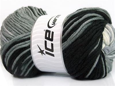 4x100gr. BATIK CHUNKY Akrilik Siyah, Beyaz, Gri Kışlık, Düz iplikler, Batik Desenli, Kalın, 100% Akrilik